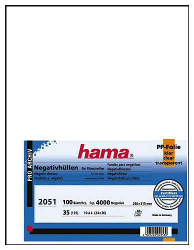 Obrázok Hama | Hama obal na negatívy. na 7 pásov po 6 záberov 24x36 mm. 260x310 mm. PP číry. 100 ks
